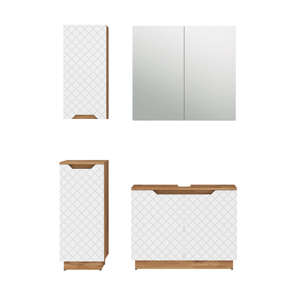 Vicco Zestaw mebli łazienkowych Lotta, Dąb/biały ze strukturą płytek, 4 części