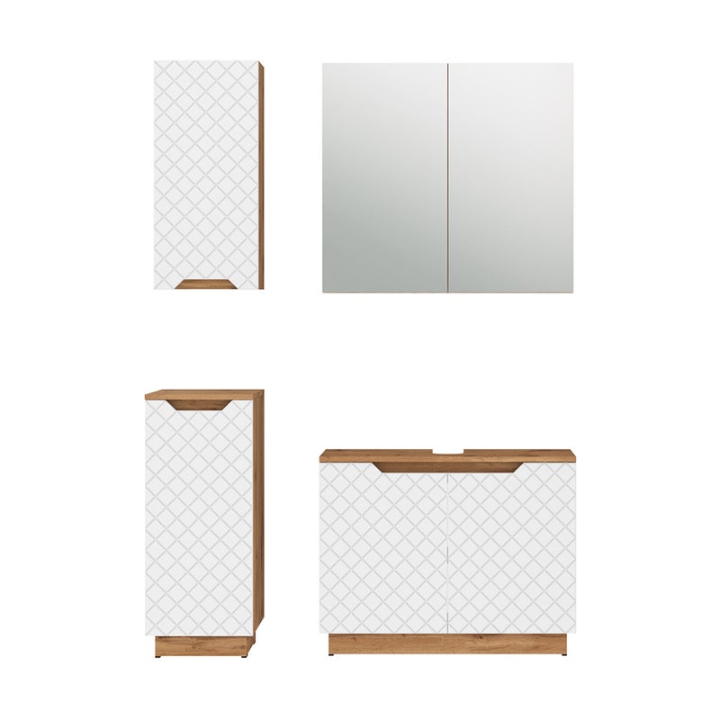 Vicco Zestaw mebli łazienkowych Lotta, Dąb/biały ze strukturą płytek, 4 części