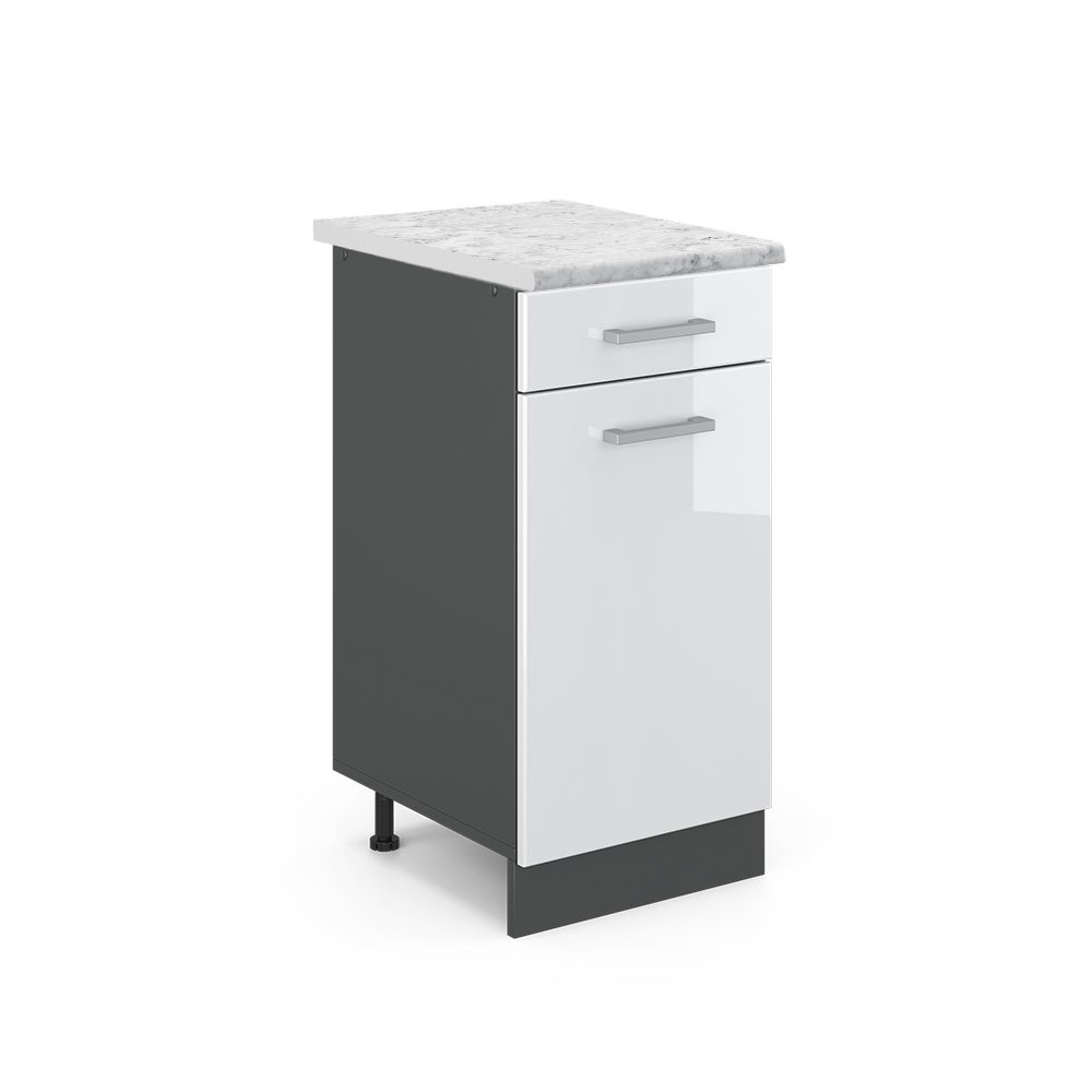 Vicco Szafka dolna do kuchni R-Line, Biały wysoki połysk, 40 cm BR Marmur