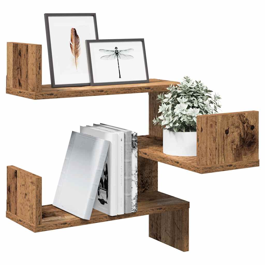 Étagère d'angle murale | Étagère flottante | Étagère suspendue vieux bois 40x40x49,5 cm bois ingénierie CFW161908 - 2