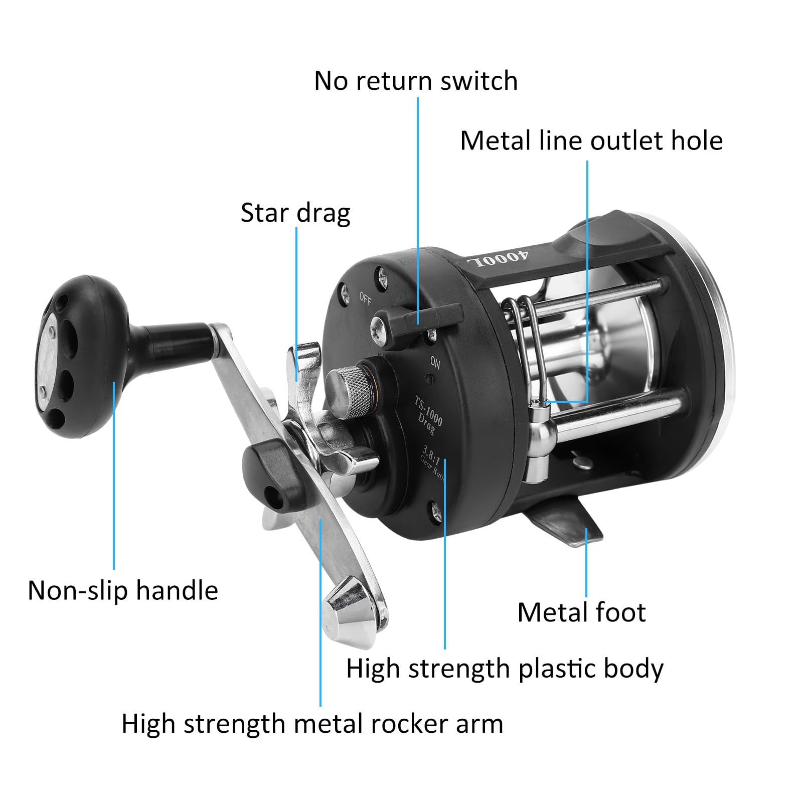 Mulinello da pesca in metallo TSSD Rapporto di velocità 3.8:1 Accessorio per ruota da pesca Baitcasting 1BB (TSSD-4000L) - 4