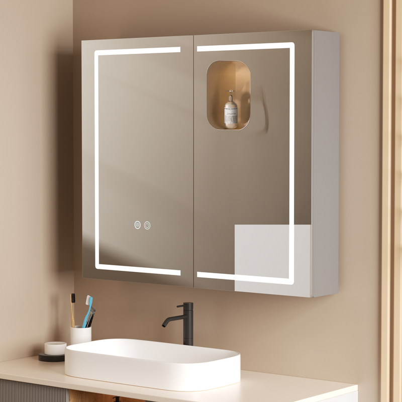Aquawise armario de baño led grande 80x70cm antivaho 3 colores de luz temperaturas memoria ya montado organizador de lujo acabado pro
