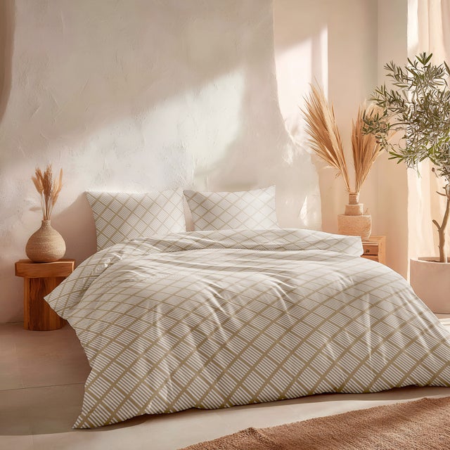 Housse de couette 100% coton 260x240 cm + 2(50x90) cm beige - Darena