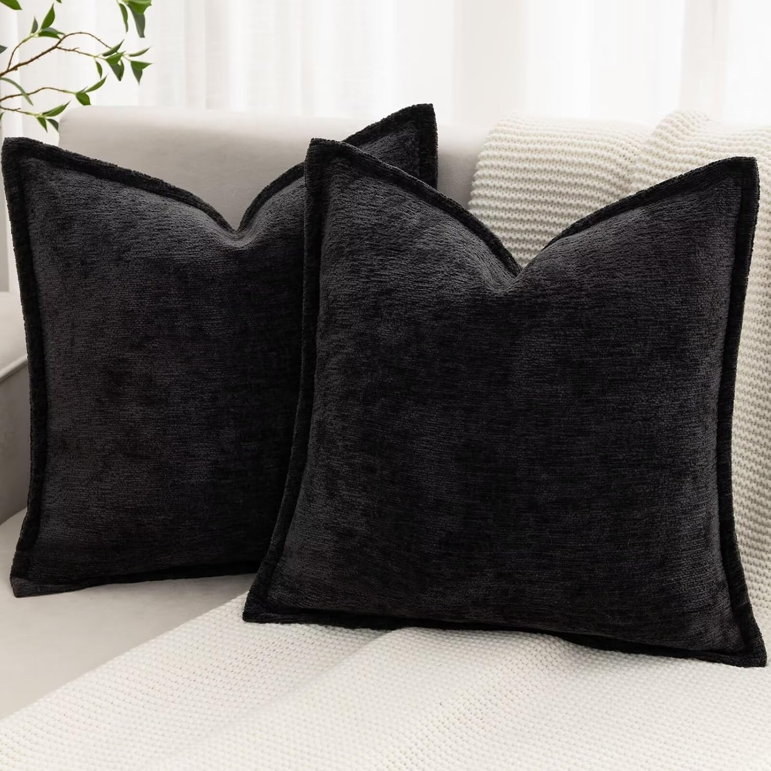 Czarne poszewki dekoracyjne na poduszki 45 x 45 cm, zestaw 2 szt., wygodne poszewki, poszewki na poduszki w stylu boho, styl rustykalny
