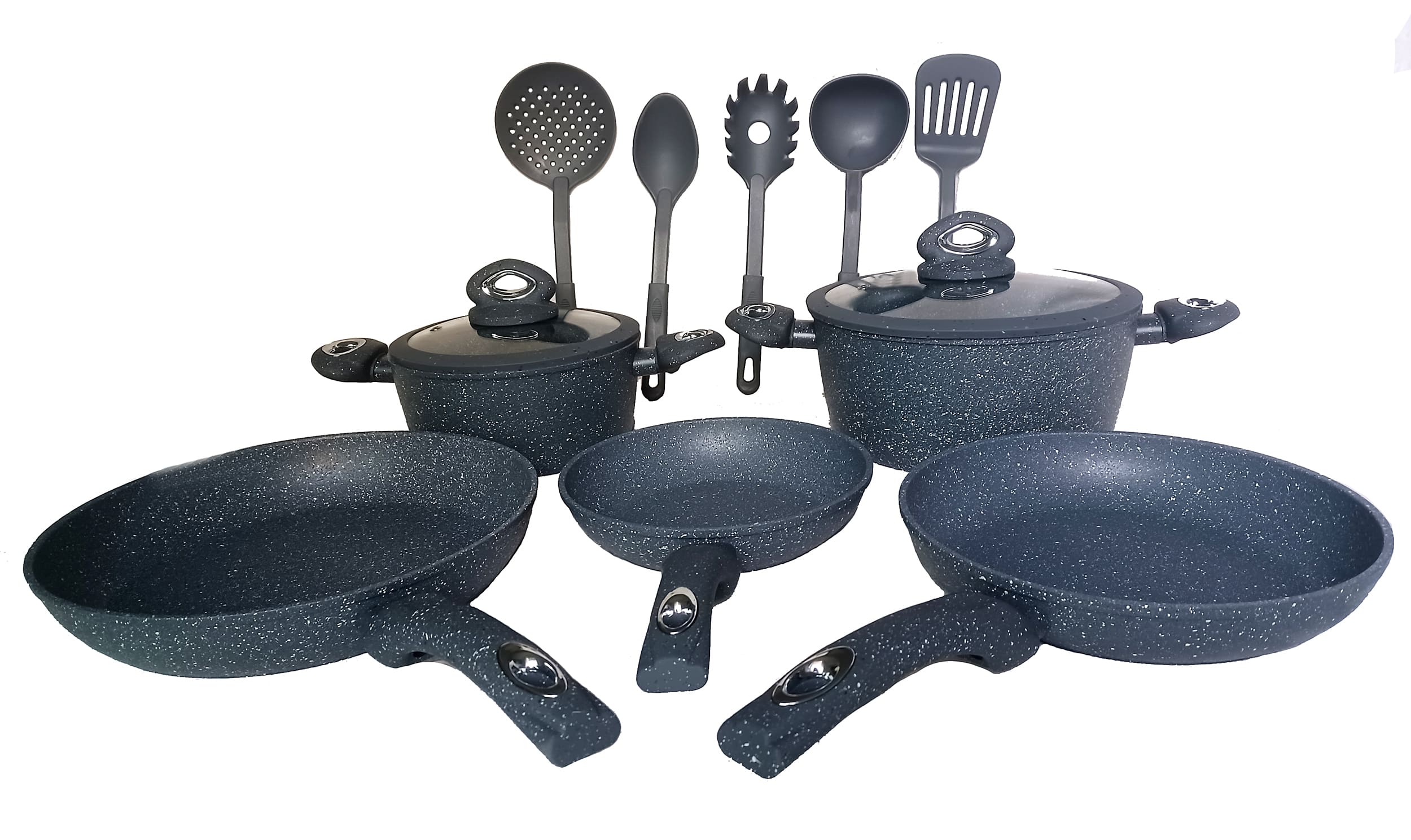 Set Di 3 Padelle Antiaderenti Ibride 26-28-30 Cm – Tecnologia A Nido D'Ape, Senza PFAS, Adatte A Induzione E Forno