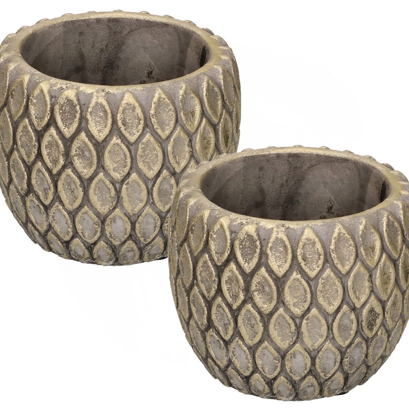 Zestaw 2 szt doniczka osłonka ceramiczna na kwiaty ozdobna beż-brąz ø 14cm - KOTARBAU