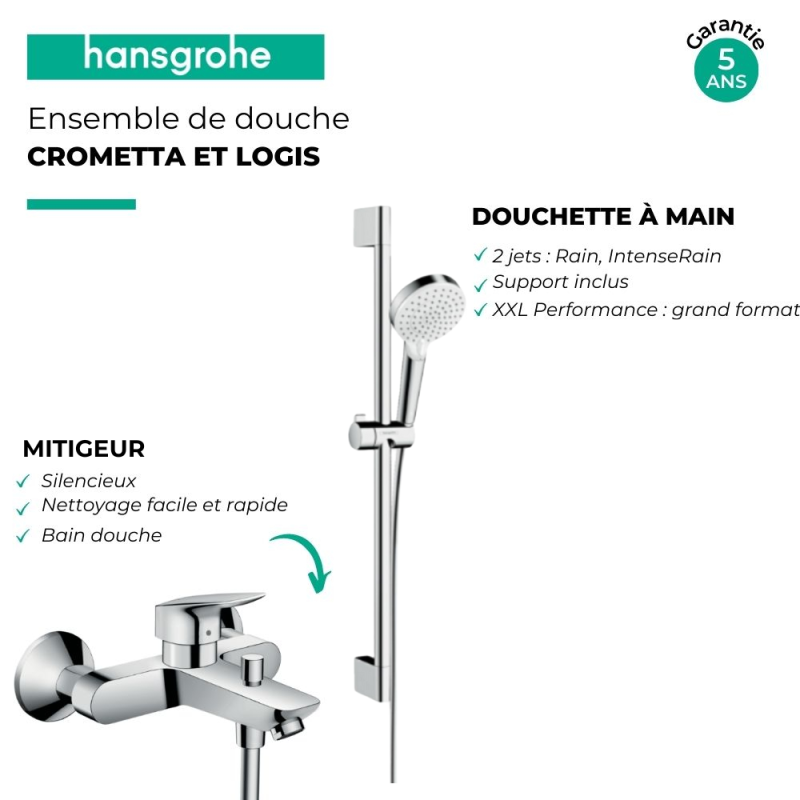 Ensemble douche HANSGROHE Crometta + Mitigeur bain douche Logis - 3