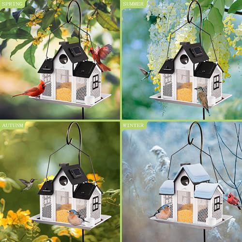 Mangeoire solaire pour oiseaux d'extérieur, décoration de jardin illuminée, lumière chaude, décoration pour oiseaux, blanc - 3