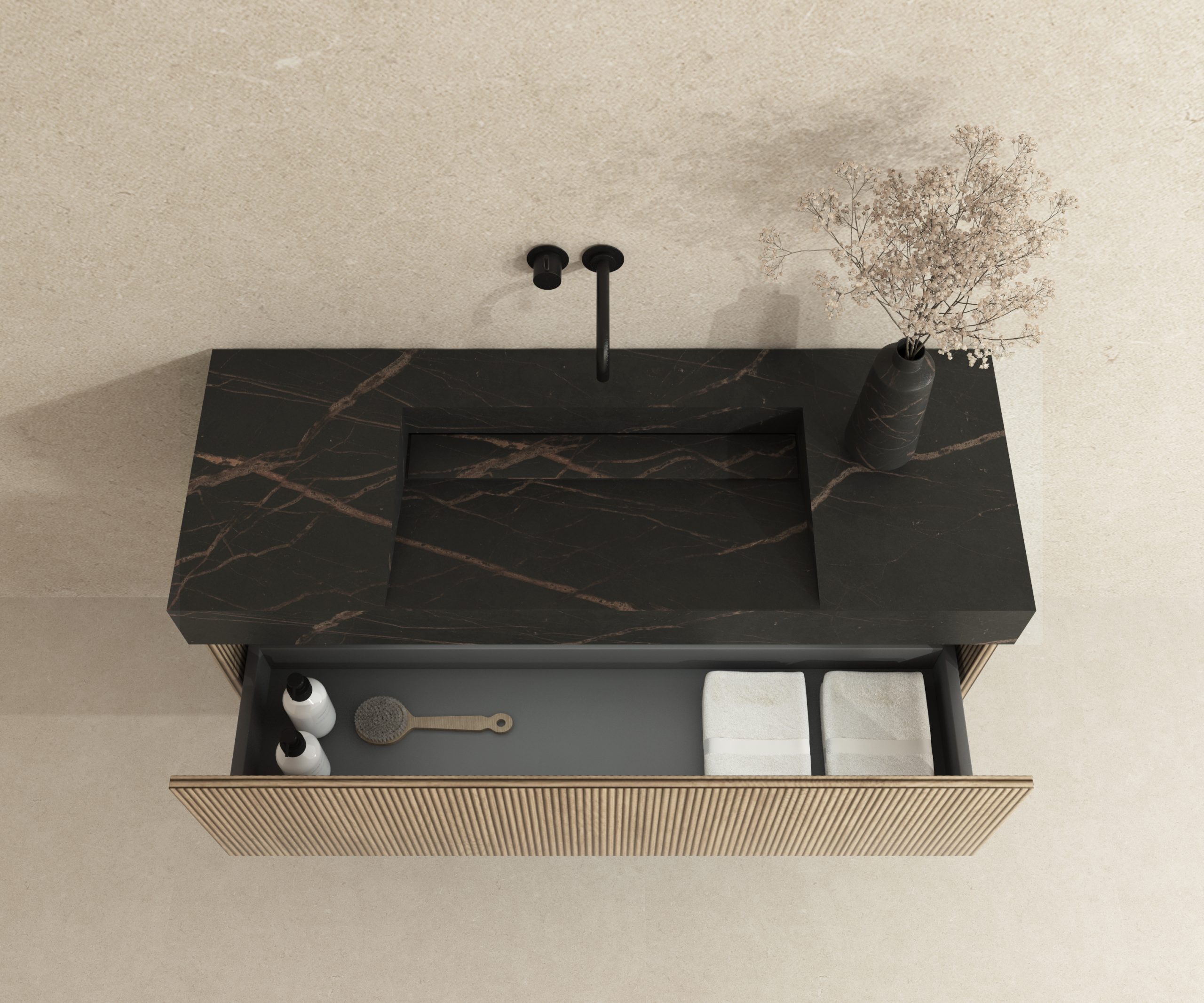 Pack Meuble Salle de Bain Avantarea avec Vasque Simple et Miroir LED NEOUVIELLE Dekton Laurent 120CM - 3