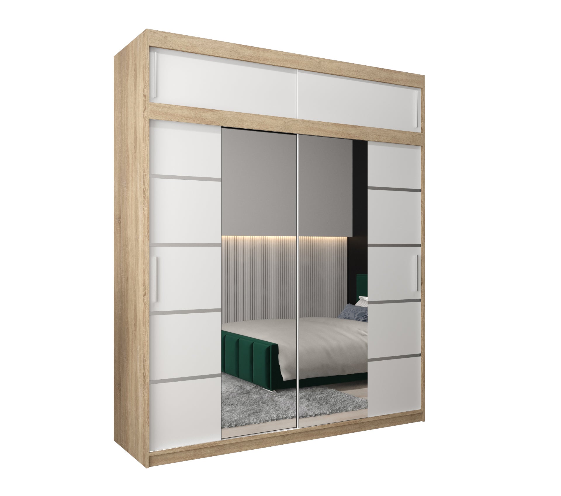 Szafa przesuwna z nadstawką garderoba Verona 4 200 x 62 x 240 cm Sonoma + Biały - Abiks Meble