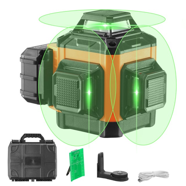 Niveau Laser VEVOR 30 m Niveau Laser 360° x 3 Ligne Croisée Verte Mode Autonivelant Manuel Longueur d'Onde Laser 520 nm ± 10 nm Précision de 0,28 cm