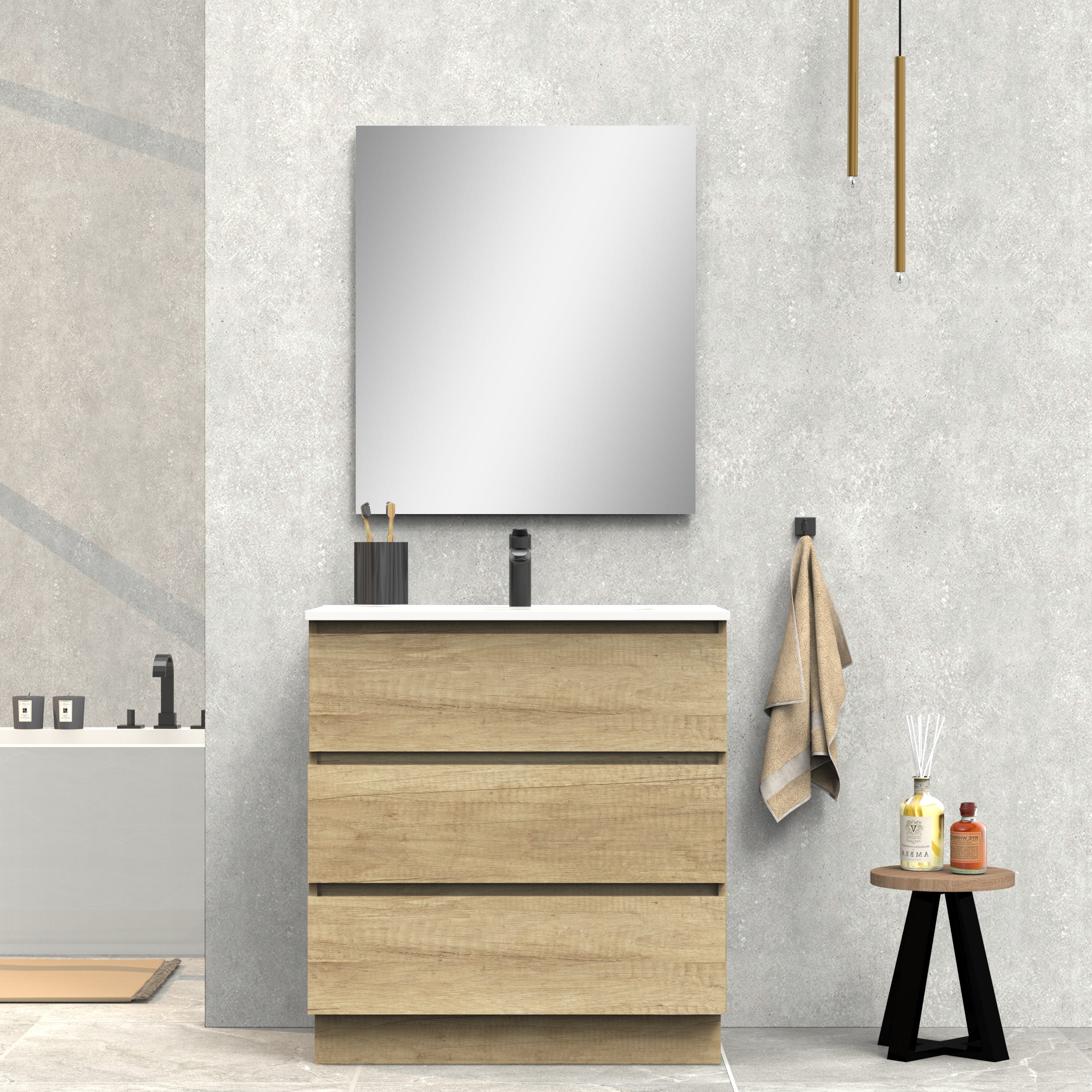 Assemble Lababo ENSEMBLE DE SALLE DE BAIN SPARK | 70 CM NATURE| TROIS TIROIRS | LAVABO ...