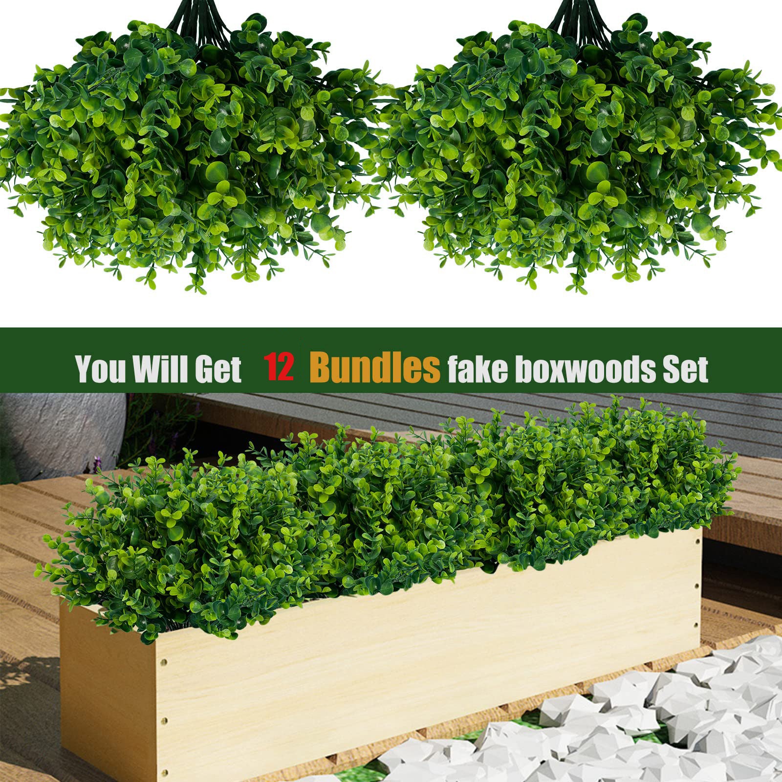 OBOSOE 12 ramos de plantas artificiales para exteriores, que imitan árboles de eucalipto de plástico, resistentes a los rayos UV y aptas para macetas - 3