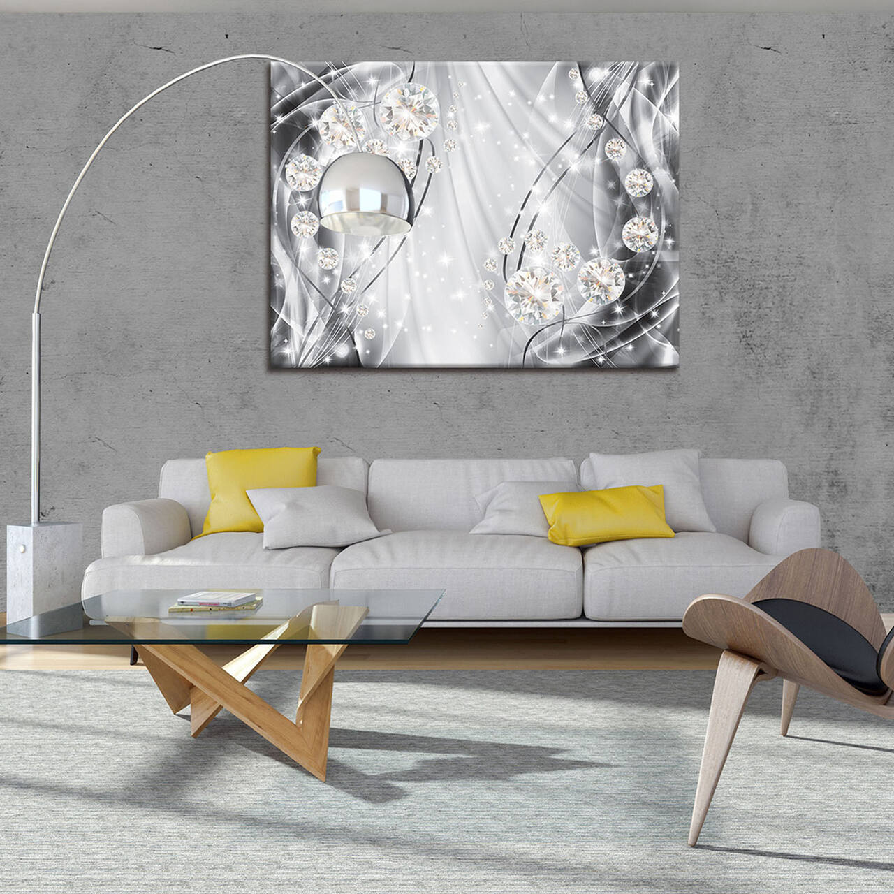 Impression sur Toile Diamants Abstraction Argent Moderne 60x40 cm XXL Tableau Décoration Murale Intissée pour Salon Chambre pret a accroche - 2