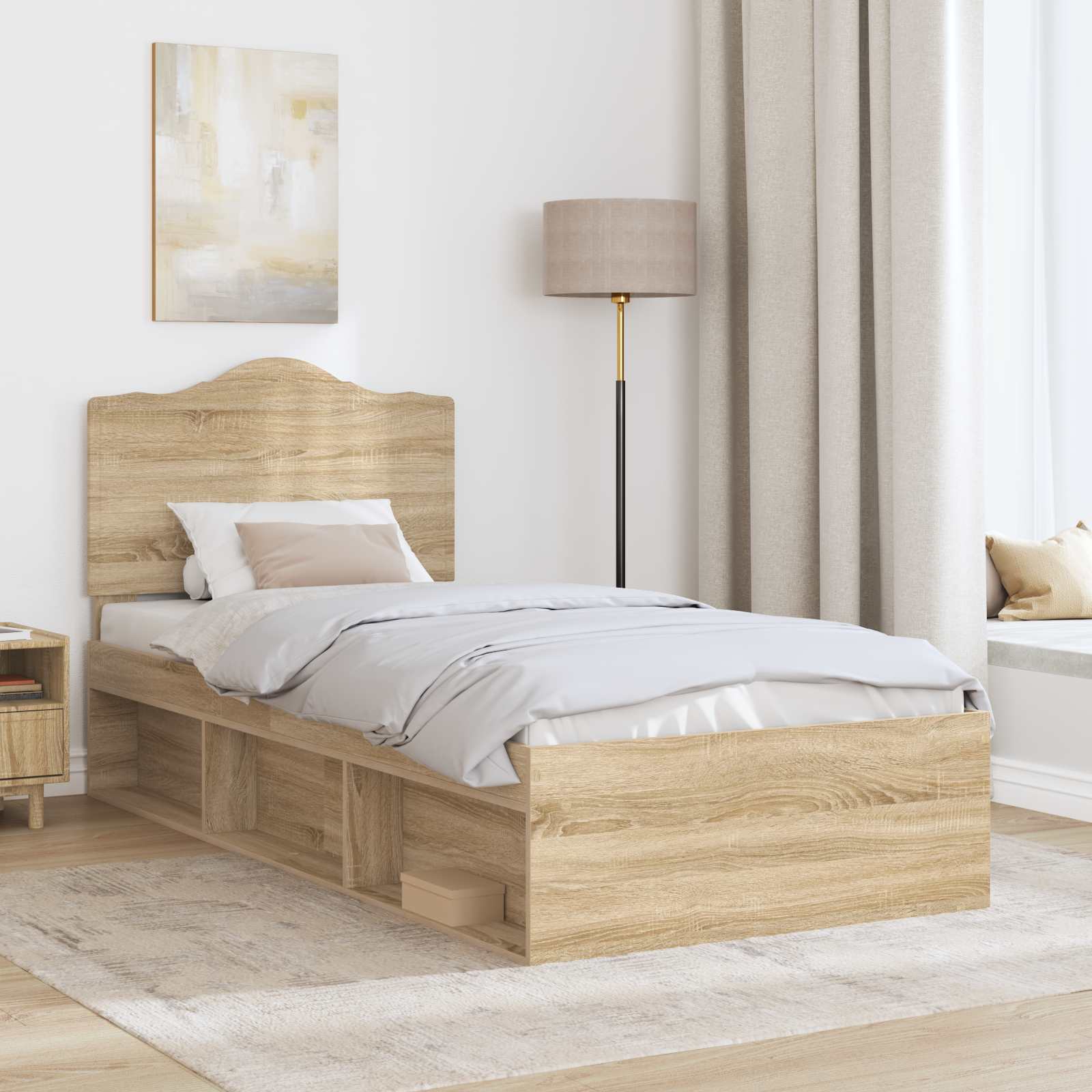 Cadre de lit en pin massif, chêne, pour la chambre, 75 × 190 cm - 3