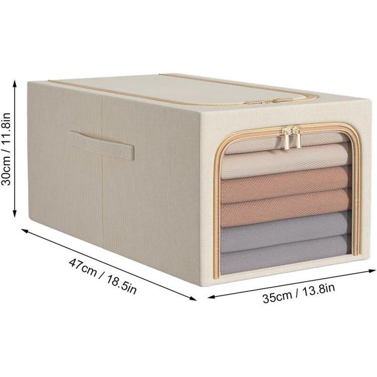 Boîte de Rangement de Placard Empilable en Tissu avec Fenêtre Transparente, Organisateur de Vêtements Pliable 49L (Beige) - 2