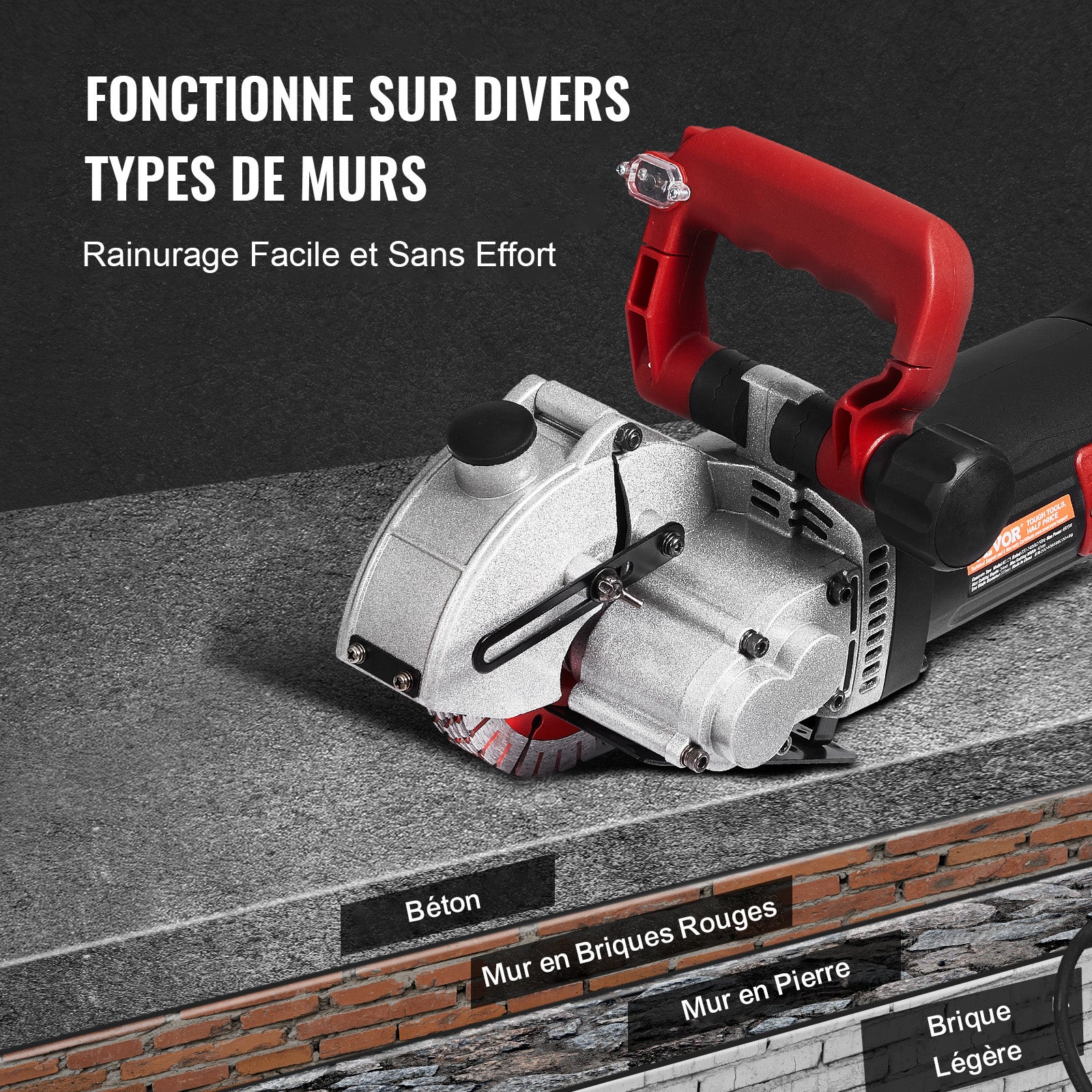 Rainureuse Murale Électrique VEVOR 4800W 220V, Découpeuse de Cannelures Béton Profondeur 34 mm avec 5 Lames, Machine de Découpe de Murs et Sols - 6