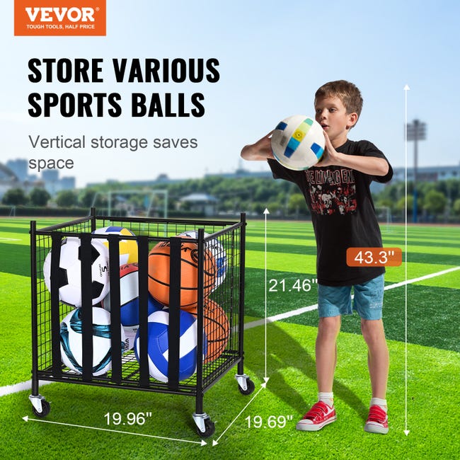 VEVOR Chariot à Ballons Verrouillable 115x61x91,2 Cm - Cage Rangement Ballons Avec 4 Roulettes Acier Pour Gym École Garage