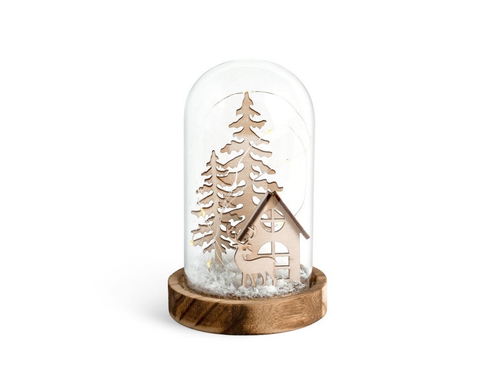 Cloche en verre avec socle en bois H 25 cm 17 cm - Bloemschikken||Gratis verzending vanaf €40