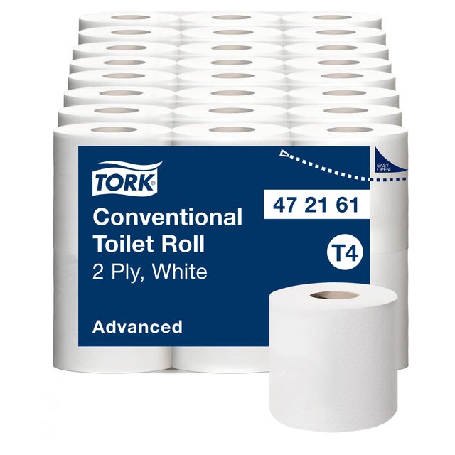 Tork Rotolo Convenzionale di Carta Igienica Bianco T4, Advanced, 2 veli, 48 × 200 fogli, 472161
