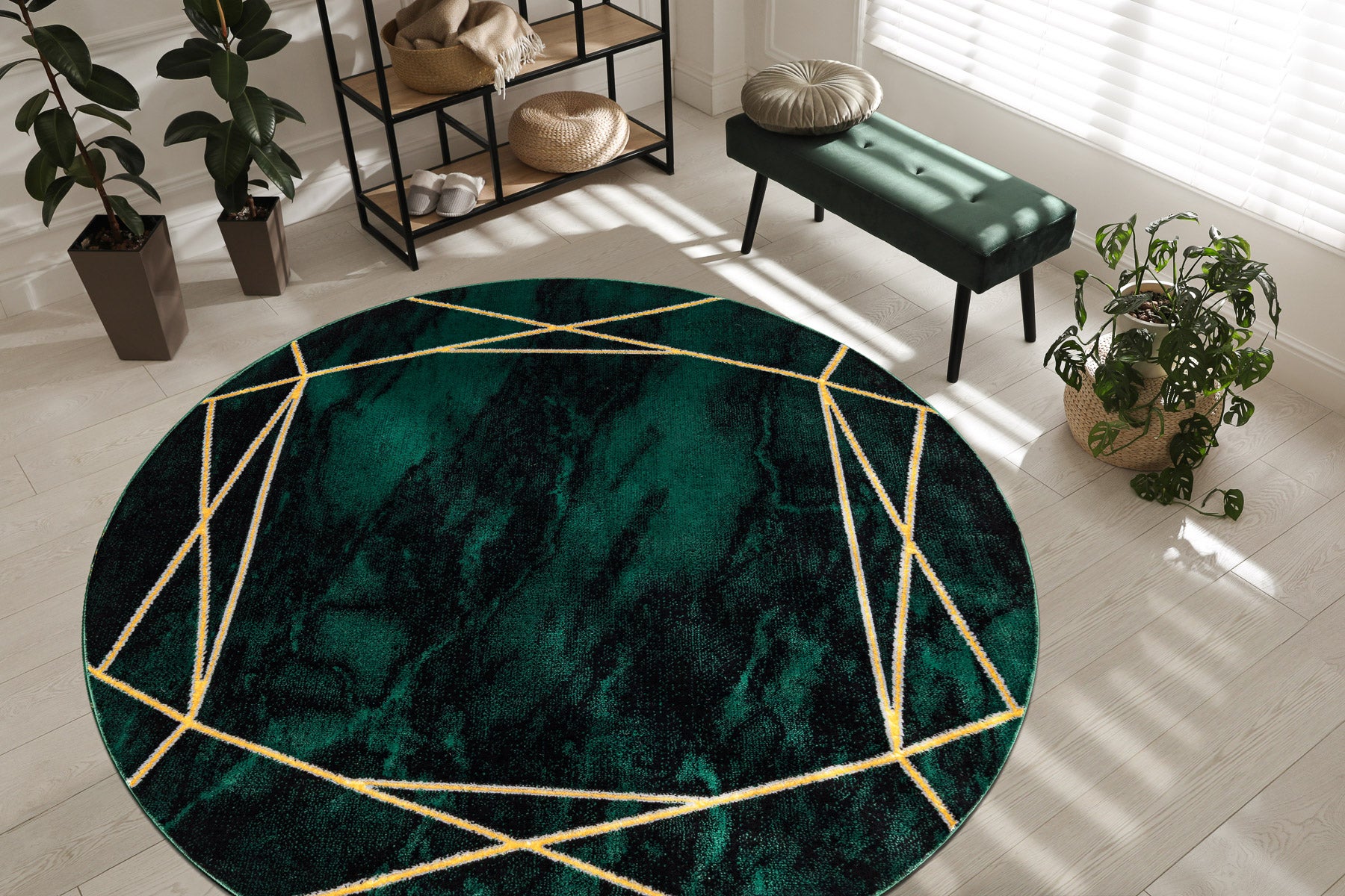 Dywan EMERALD ekskluzywny 1022 koło - glamour, stylowy marmur, geometryczny butelkowa zieleń / złoty koło 200 cm - 5