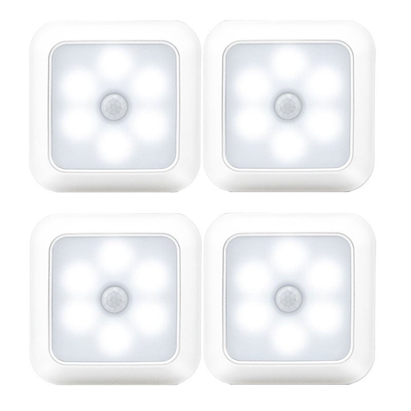 Lampka nocna z czujnikiem do wnętrz, 4 sztuki, kwadratowa inteligentna lampka z czujnikiem, ciepłe białe światło, 8*8*2cm