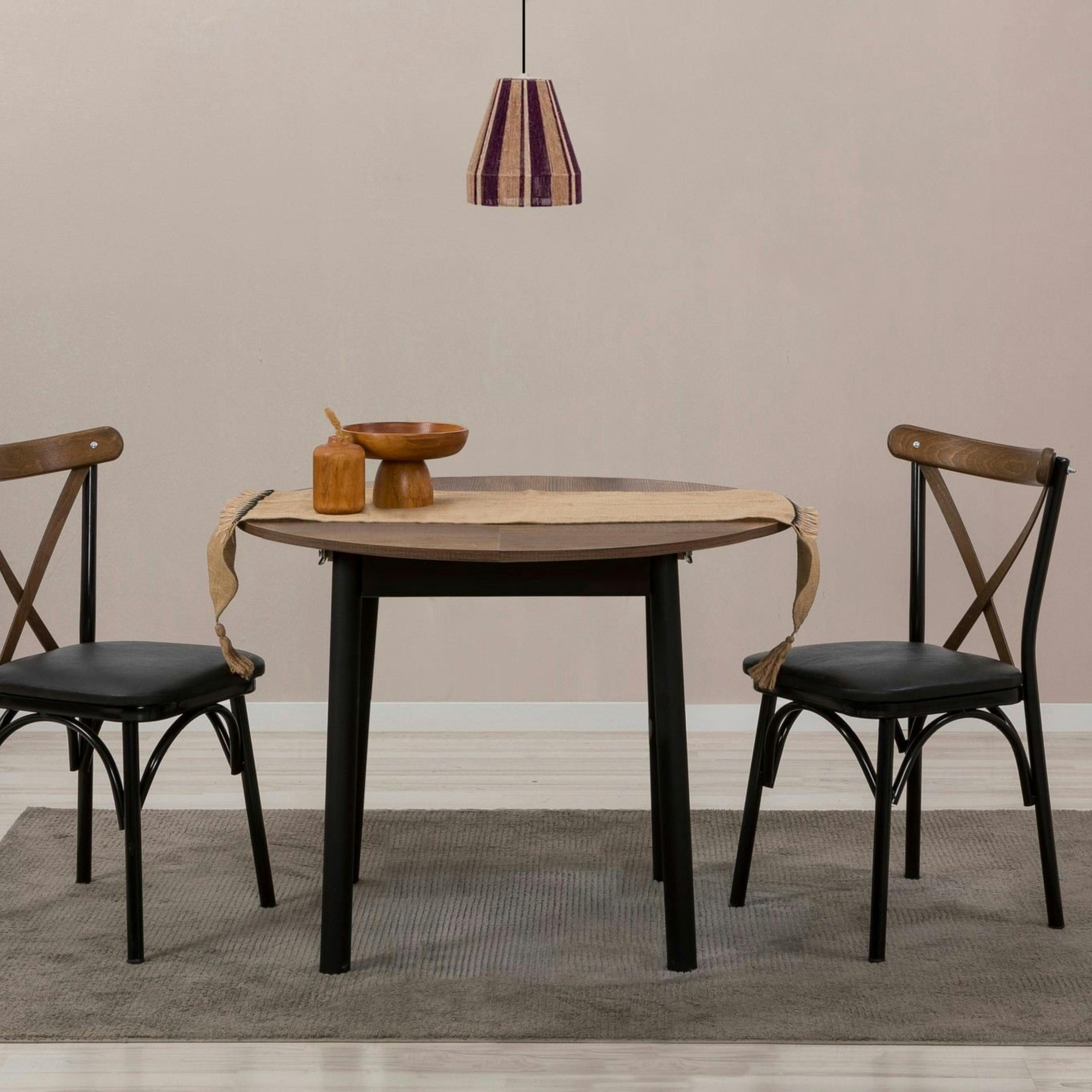 Table extensible ronde effet noyer pieds noirs Ø100-131 cm ARDEN ...