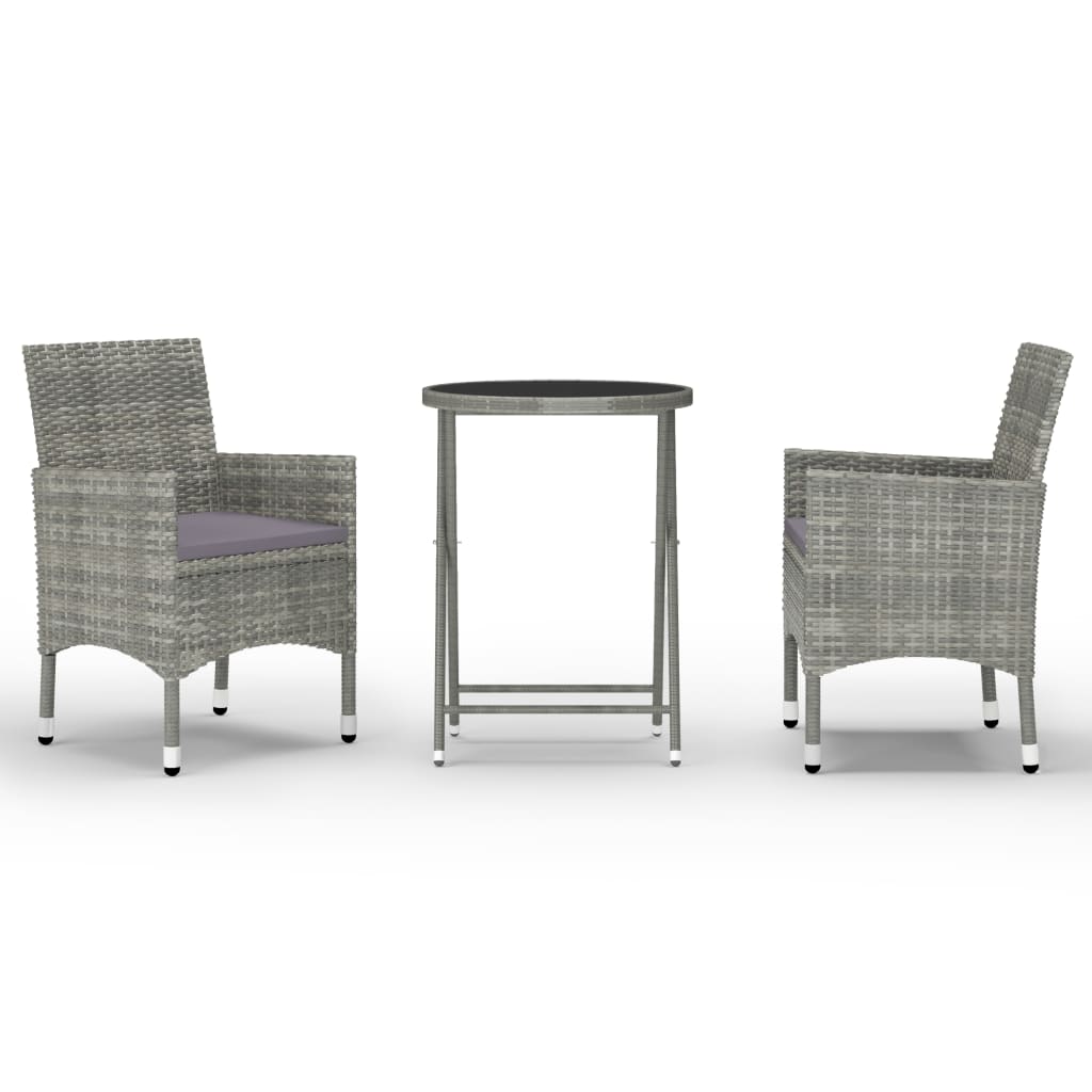 Maison Exclusive - Set Bistrot Giardino 3 pz Polyrattan e Vetro Temperato Grigio - 2