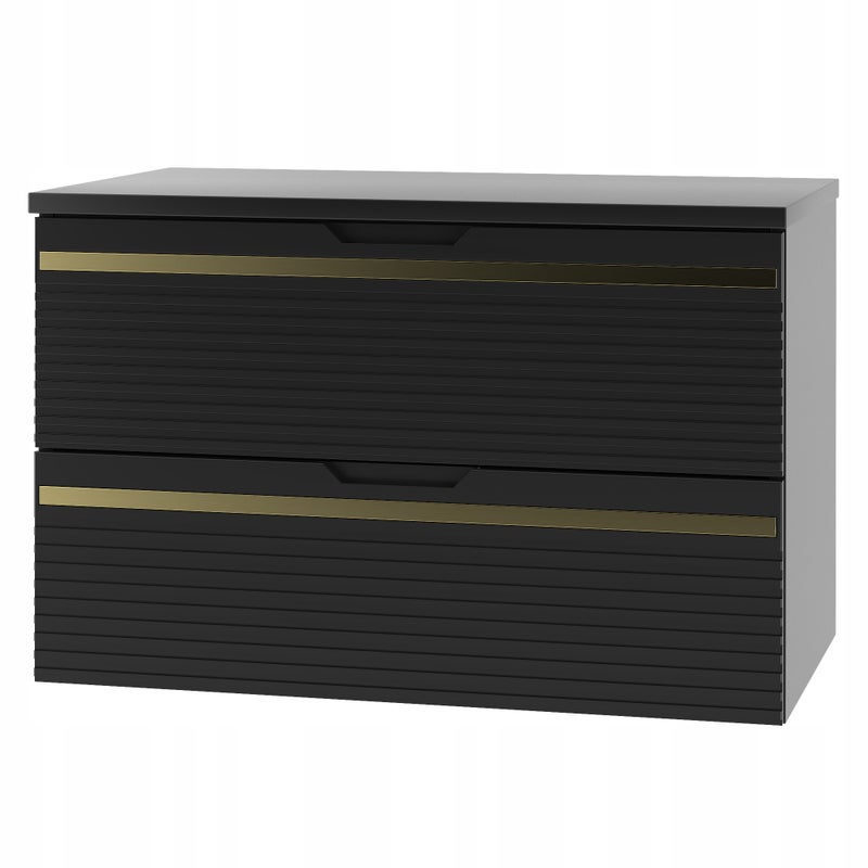 Szafka łazienkowa VESPER 80 cm czarna z blatem frezowany front 2 szuflady