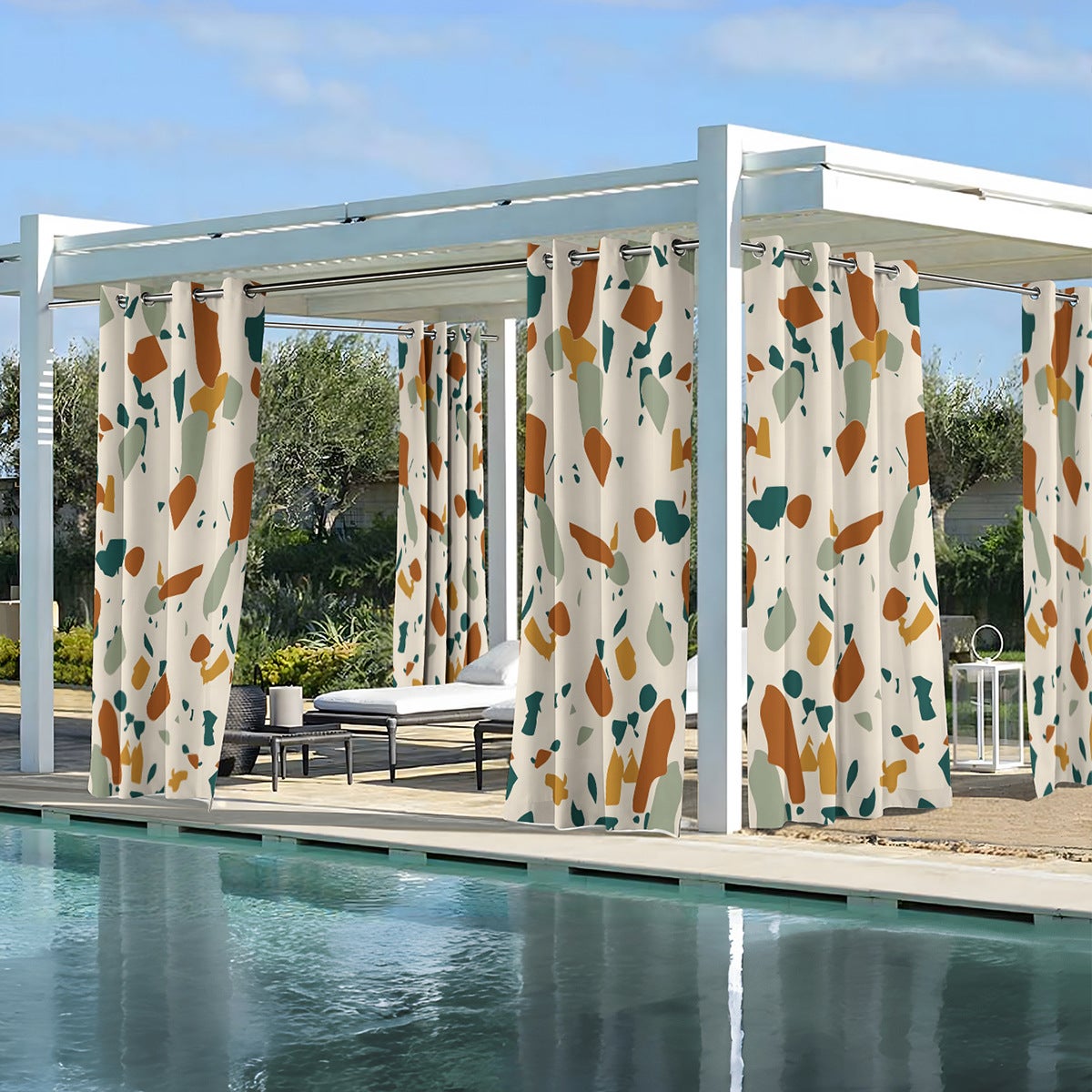 Cortina de exterior resistente a la intemperie en dos piezas para balcón, cenador, jardín, terraza, parterre, ancho 200 cm x alto 200 cm.