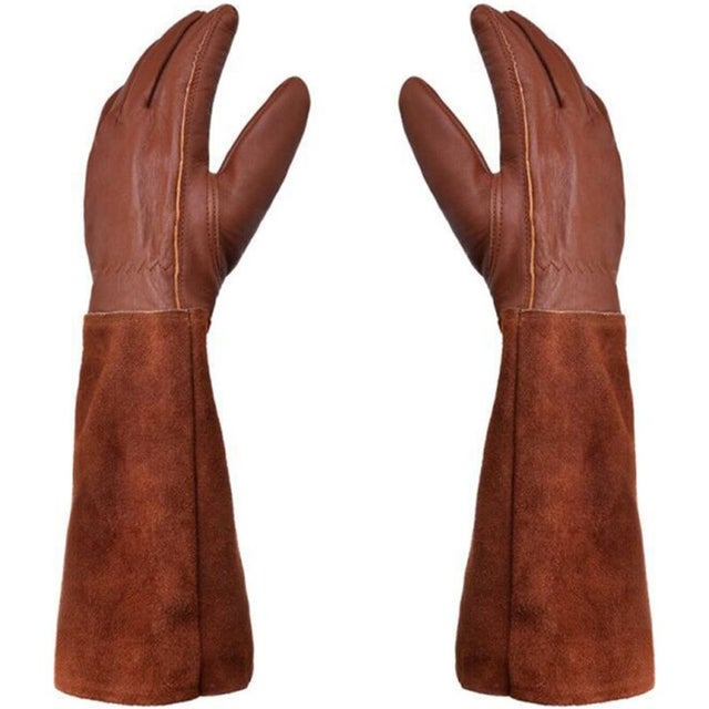 AIDUCHO Gants RONCIER - Paire de Gants de Jardinage - Protection Cuir - Gants de Jardinage pour les Épines et Ronces et Gants de Travail--Marron--M