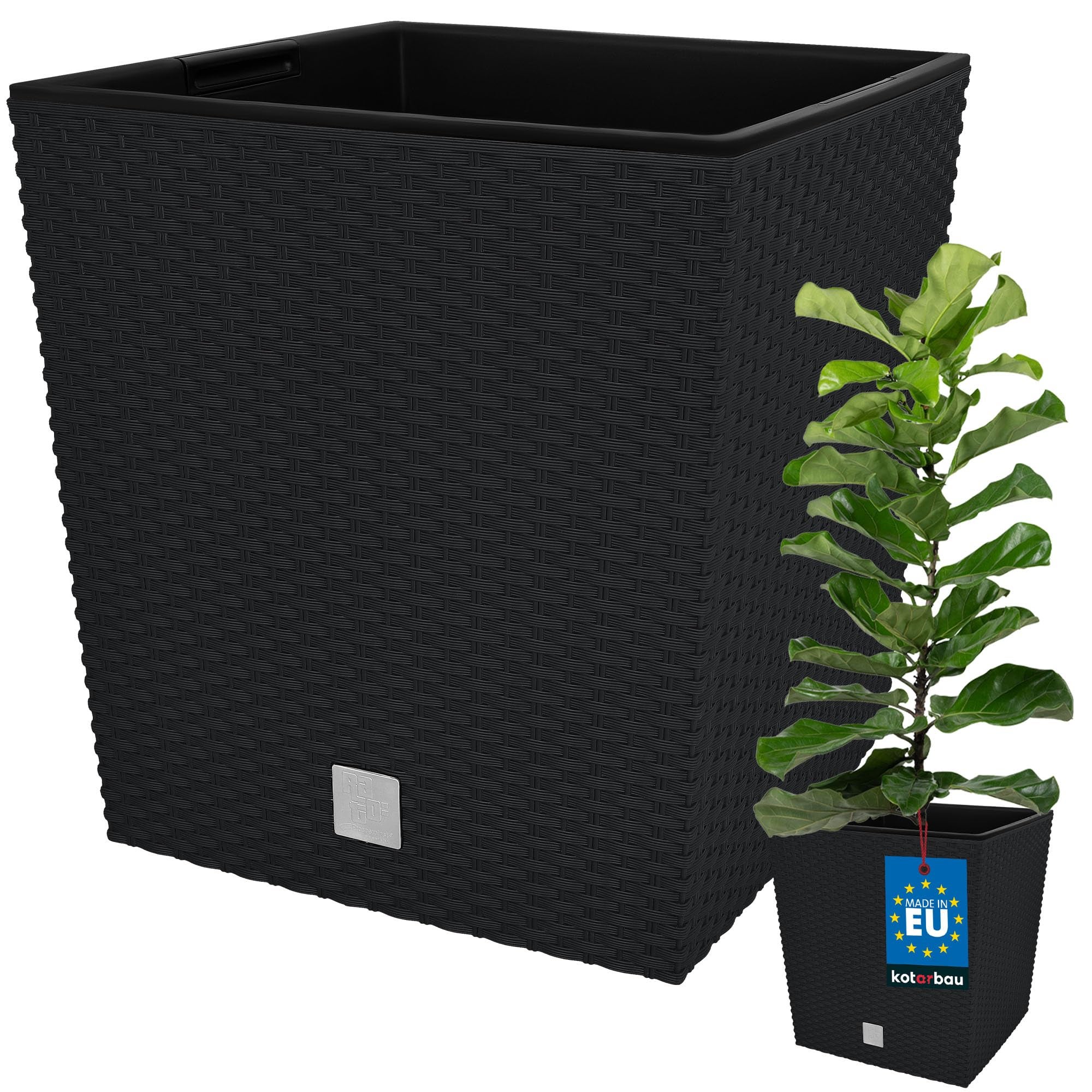 Doniczka ogrodowa rattan donica na balkon taras kwiaty wkład antracyt 32 cm - KOTARBAU