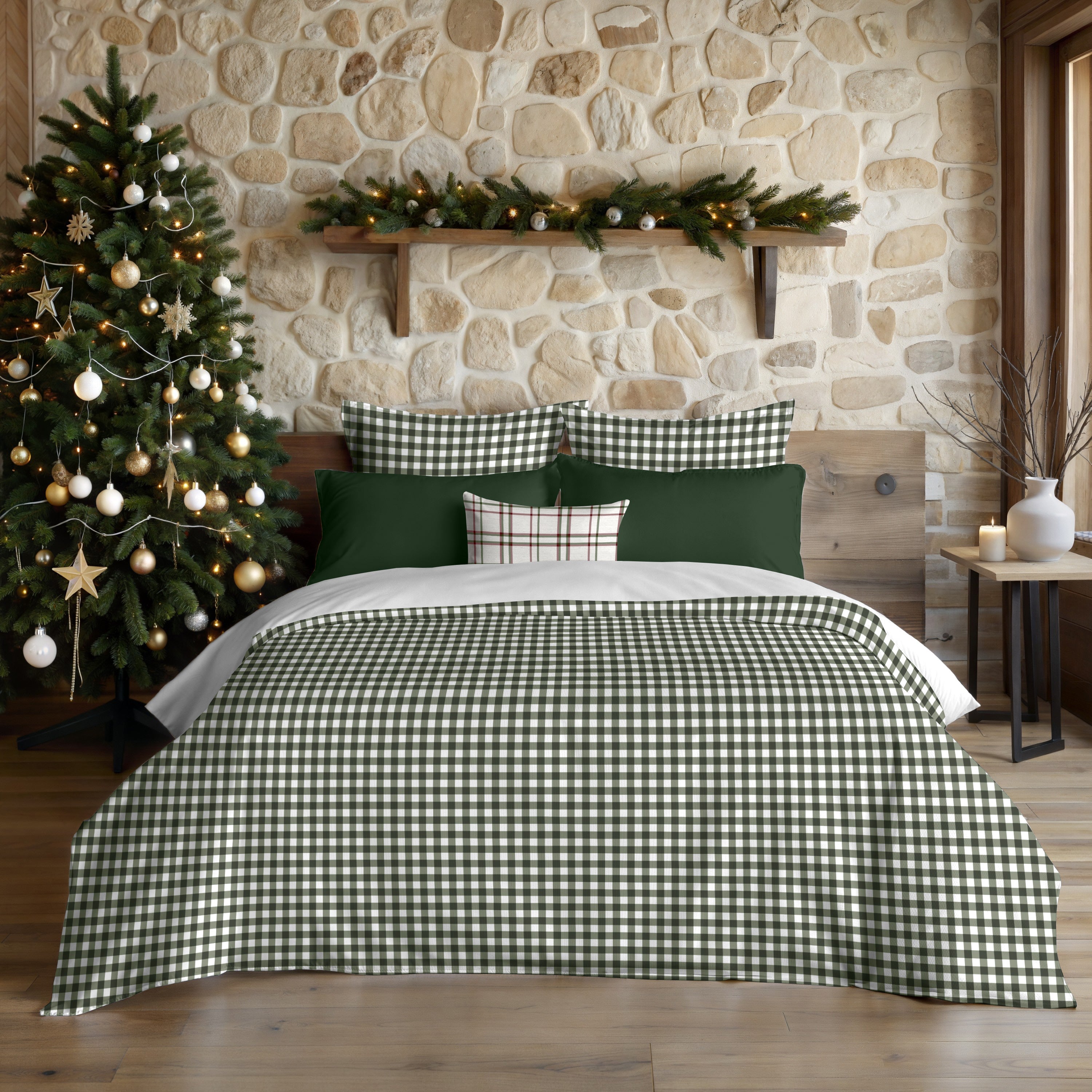 Capa de edredão com molas de pressão 100 % algodão Vichy Verde - 140x200 cm - 2