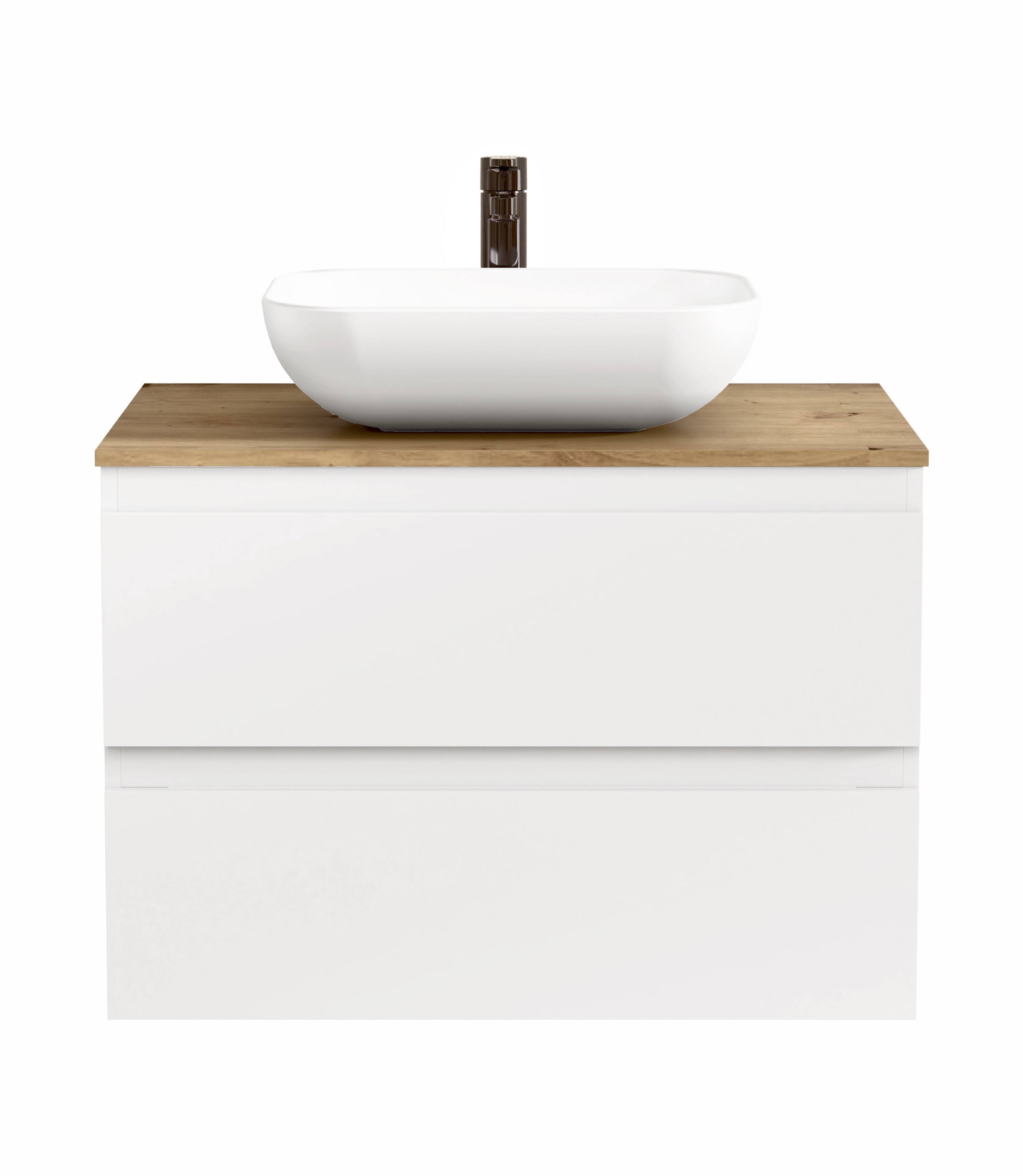 BELLOBATH - Móvel com Lavatório de Cerâmica, Móvel Montado com 2 Gavetas, 80 x 55 x 46 cm, Móvel Branco e Tampo Carvalho - 3