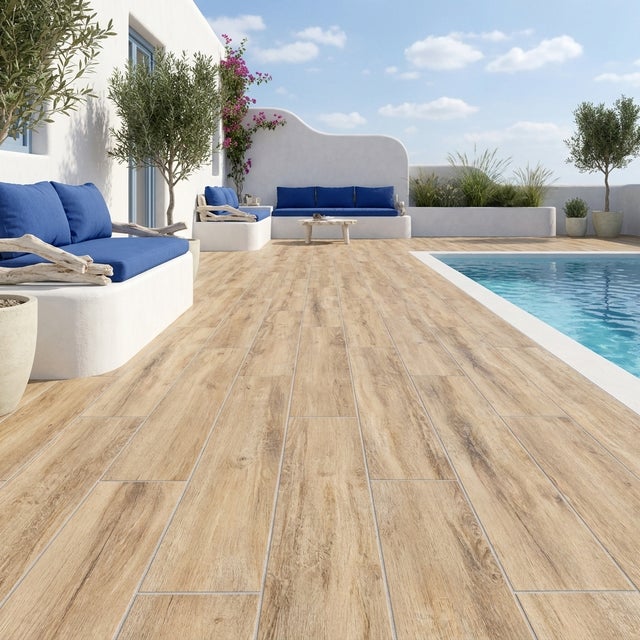 Dalle extérieur sur plots effet bois Laponia marron R11 40x120 cm - Réflex Boutique