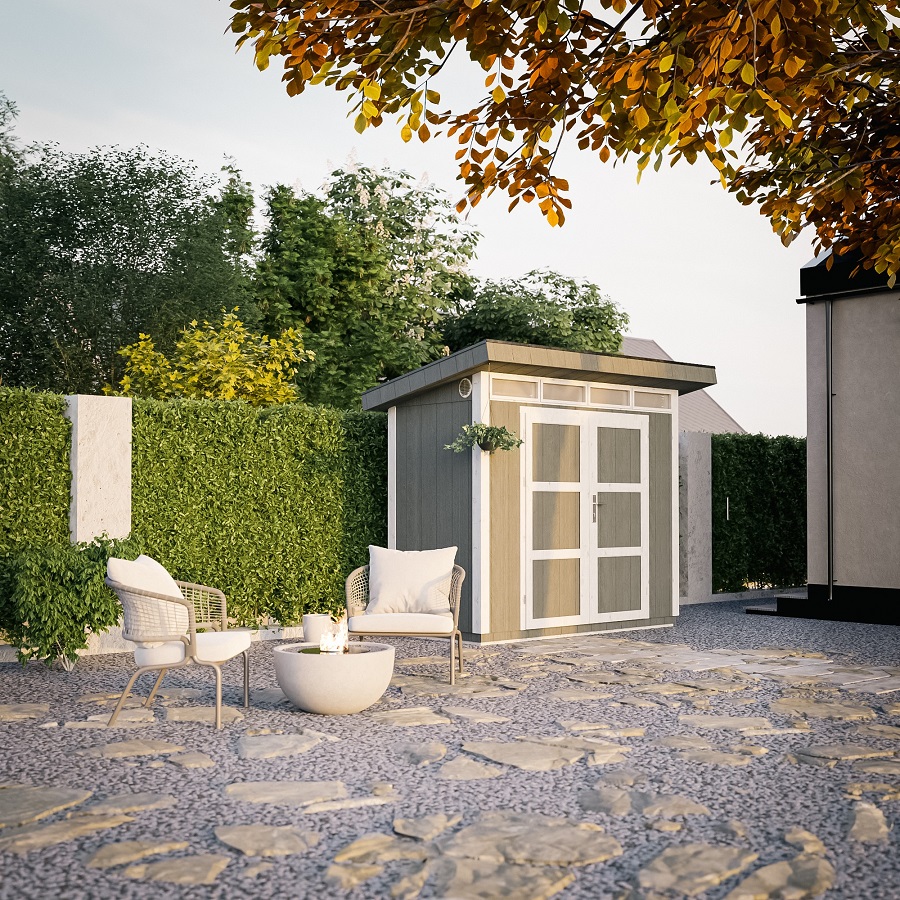 Caseta para jardín paneles a base de madera LP SmartSide 3m2 con suelo y baldosas bituminosas- L161xA294xA239 cm- TIMBELA M901A - Tundra grey - 5