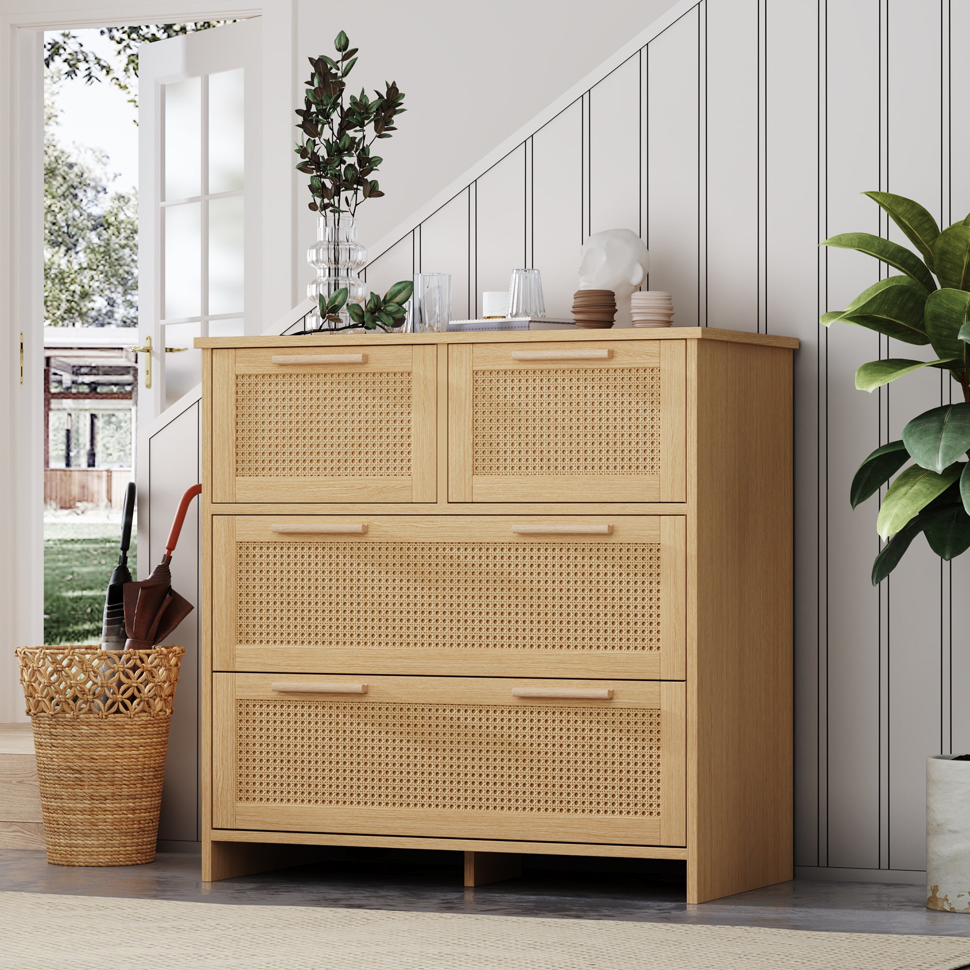 Cómoda con 4 cajones - tiradores de madera maciza - color roble - 80 x 38 x 80 cm - 4