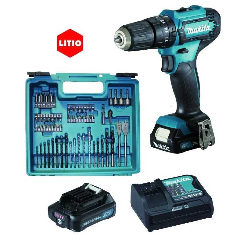 Makita HP333DSAX1 Perceuse Visseuse 12V Max CXT 2 Batteries 2.0Ah + 74 Accessoires