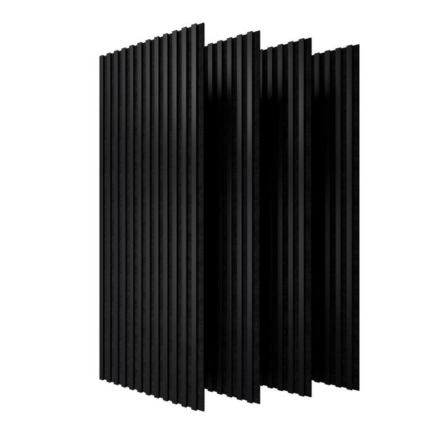 Panneau Tasseau Acoustique effet tasseau bois en feutre 1200mm x 605mm noir sur noir Linea Proline Stegu Ensemble de 4 pièces