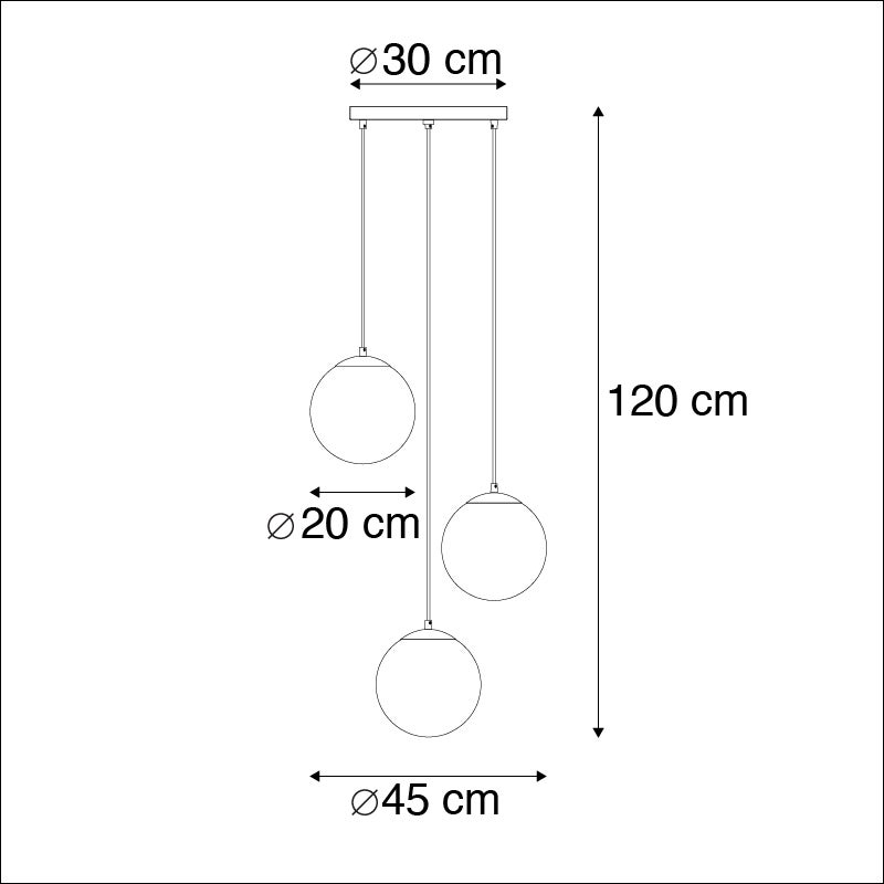 Qazqa art deco lampe suspendue - Pallon - doré/laiton, max. 25w, e27, à 3 lumières, 45cm, idéal pour la salle à manger - 3