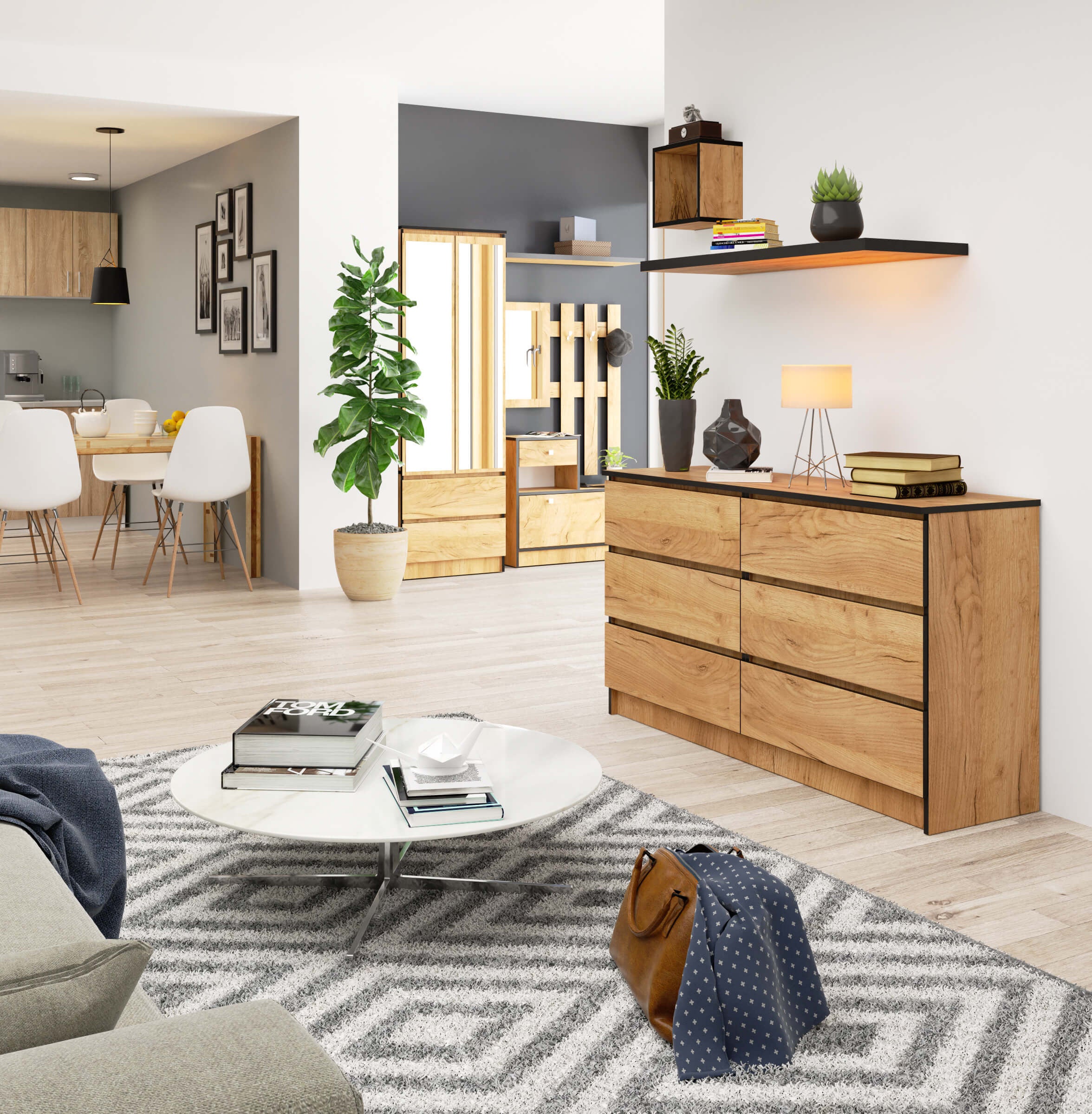 Commode AKORD K140 Chêne Craft 138 cm 6 tiroirs façade Chêne Craft 138x40x77 cm - 4