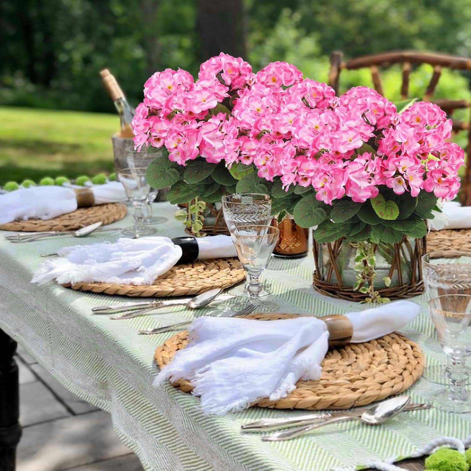 3 bouquets géraniums roses en Polyester fleurs artificielles UV pour extérieur, plante déco jardin terrasse maison balcon mariage intérieur - 9