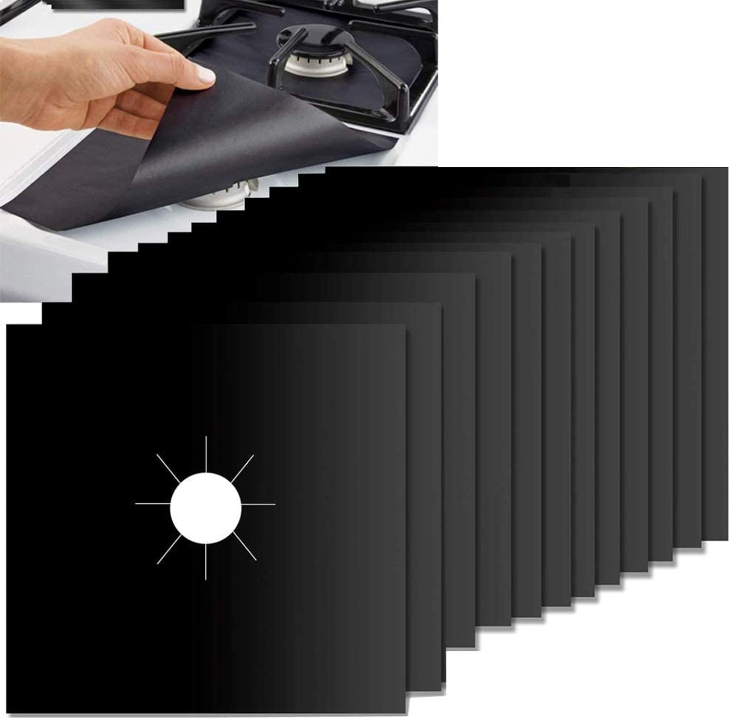 10 Pièces Protection Plaque Cuisson Gaz Réutilisable 27x27cm - Tapis Téflon Anti-Adhésif Pour Cuisinière à Gaz - Noir