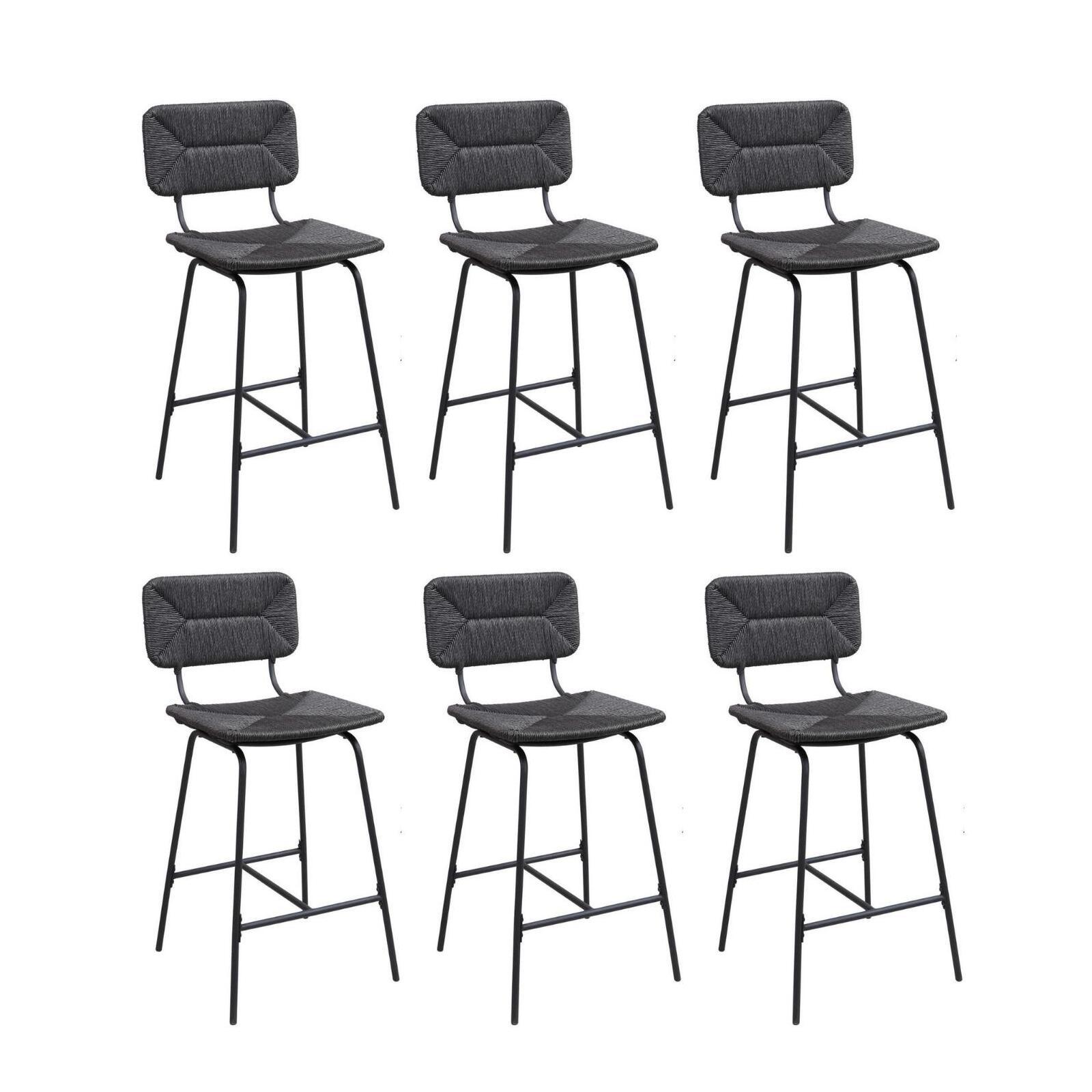 Set di sgabelli da bar e da isola in metallo con seduta in rattan