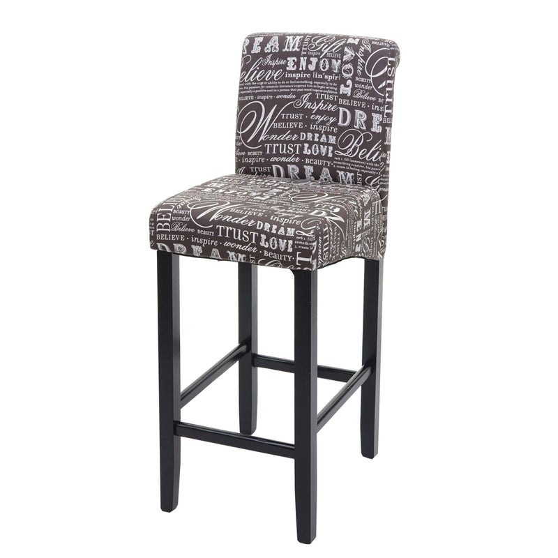 Stołek barowy HWC-C33, stołek barowy, drewno z certyfikatem MVG ~ napis, szary, ciemne nogi, tkanina/tekstylia