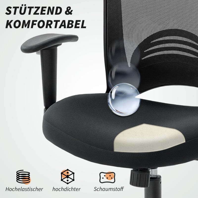Fauteuil de bureau en filet,chaise de bureau réglable avec dossier en maille,roulante,basculante,noire - 4