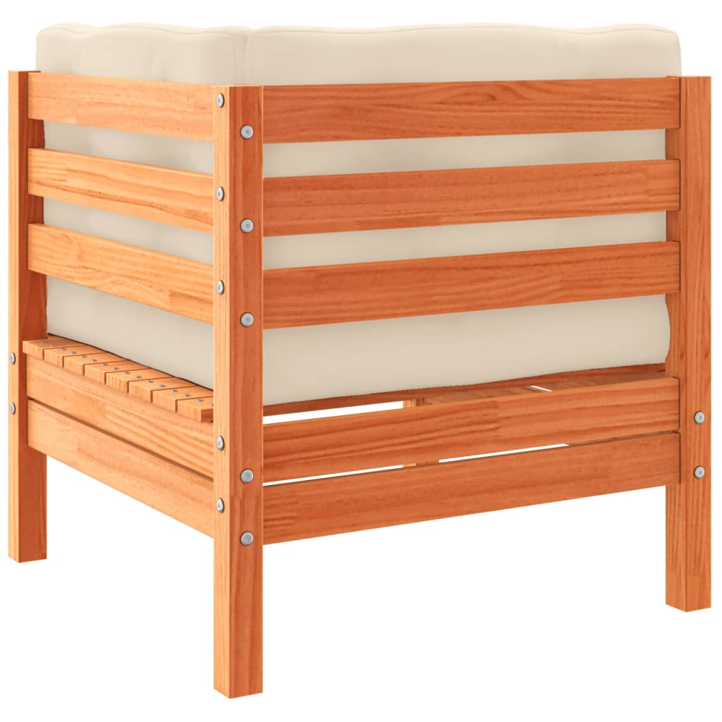 Salon de jardin 4 pcs avec coussins cire marron bois pin massif - 6