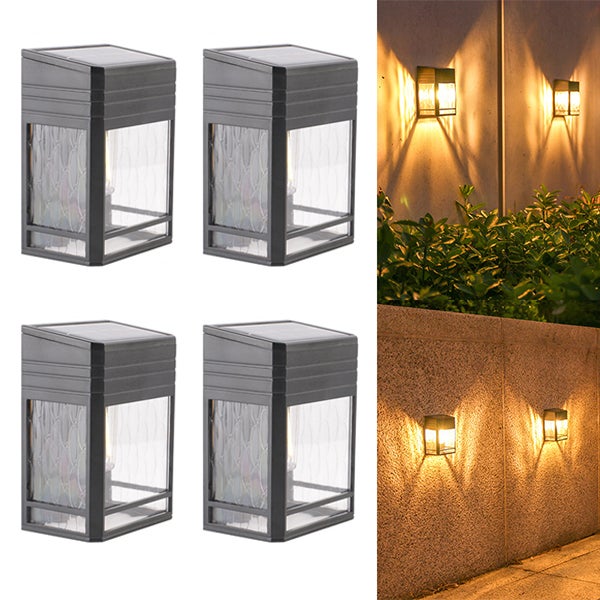 4 sztuki retro LED zewnętrzna lampa solarna, wodoodporny zewnętrzny kinkiet solarny, kinkiet z żarówką wolframową, ciepłe światło