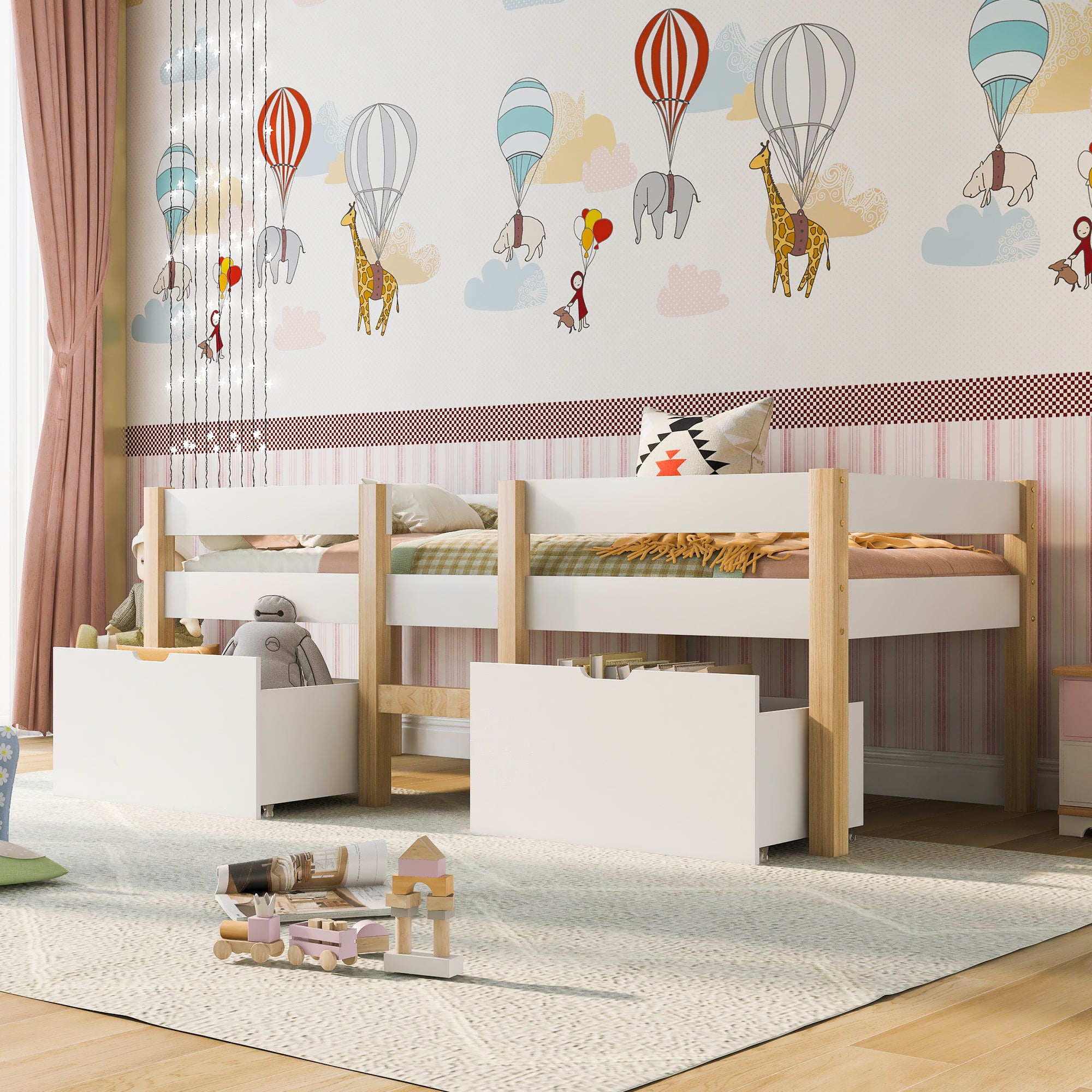 Łóżko na poddaszu z litego drewna sosnowego z szufladami - 90x200 cm - Biały