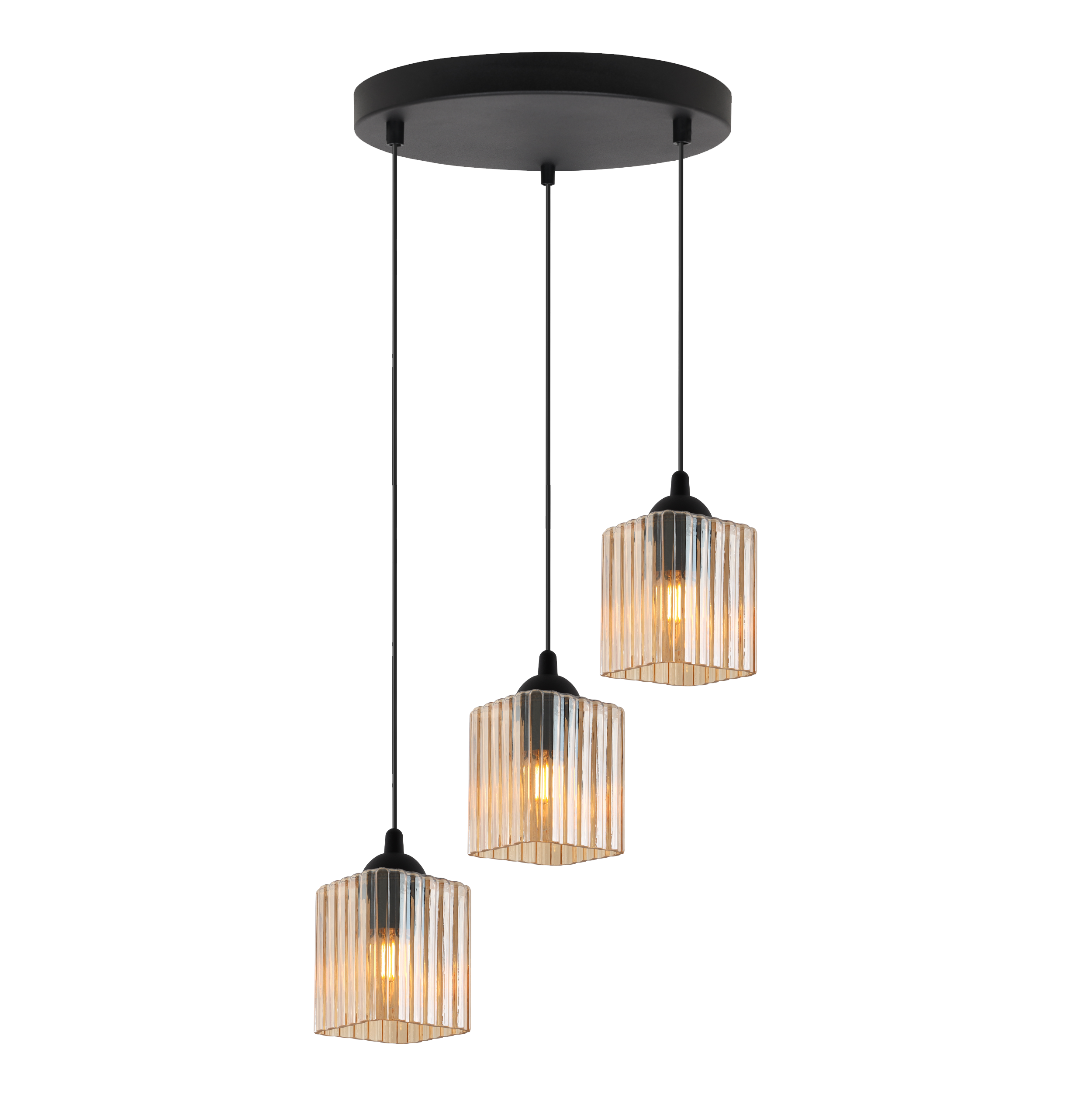 Lampa sufitowa wisząca okrągła Riffle loft 3xE27 klosz sześcian miodowy Light Home LH